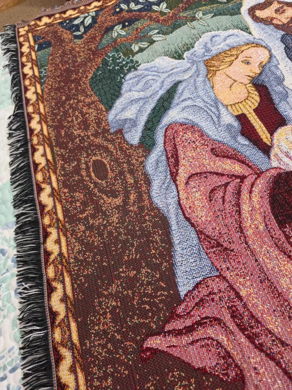 Vintage Nativity Holy Family Woven Tapestry Throw Blanket Made in USA